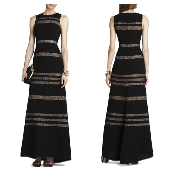 BCBGMAXAZRIA Black‎ Katiana Lace Insert Sleeveless Formal...